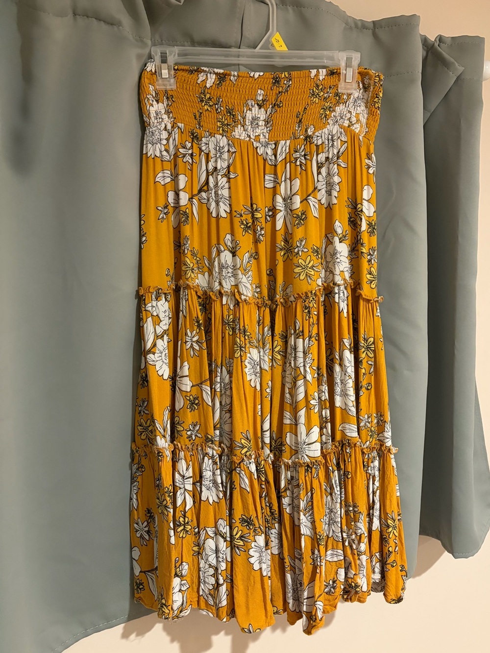 Women's Mustard Floral Tiered Maxi Skirt